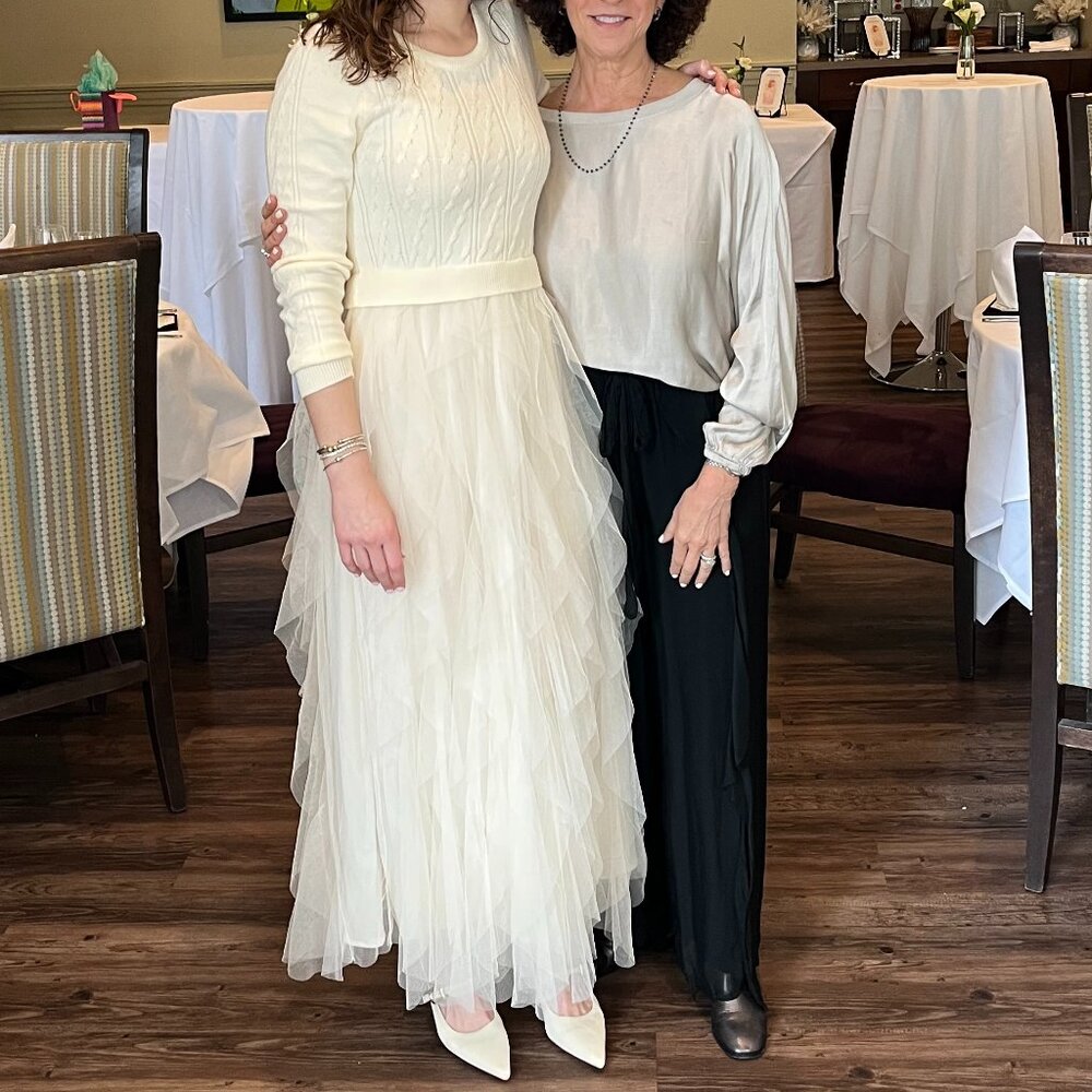 White Sweater Dress with Tulle